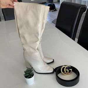 NASTY GAL off white knee high boots